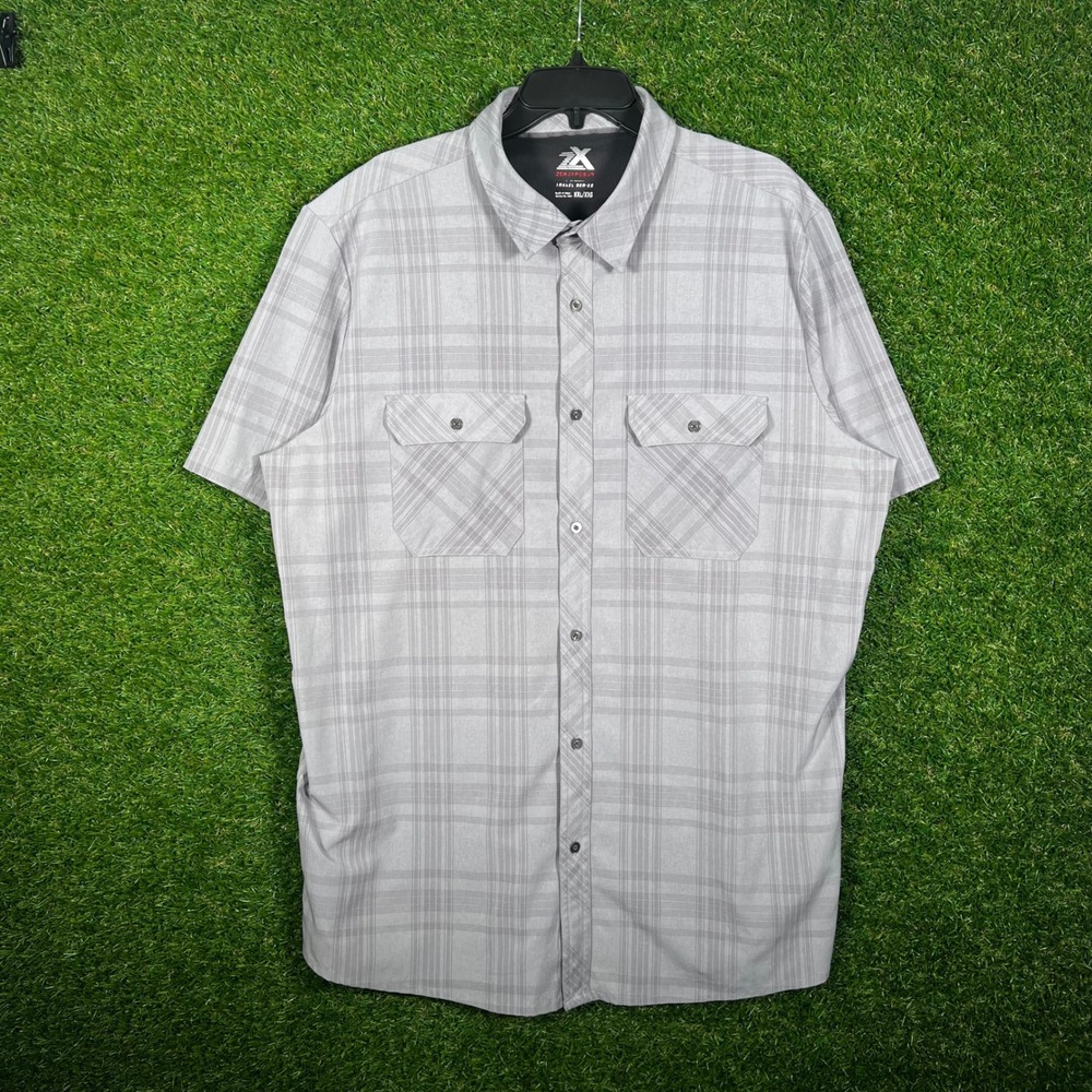 ZeroXposur Travel Series Mens XXL Grey Plaid Short Sleeve Button Down Shirt‎